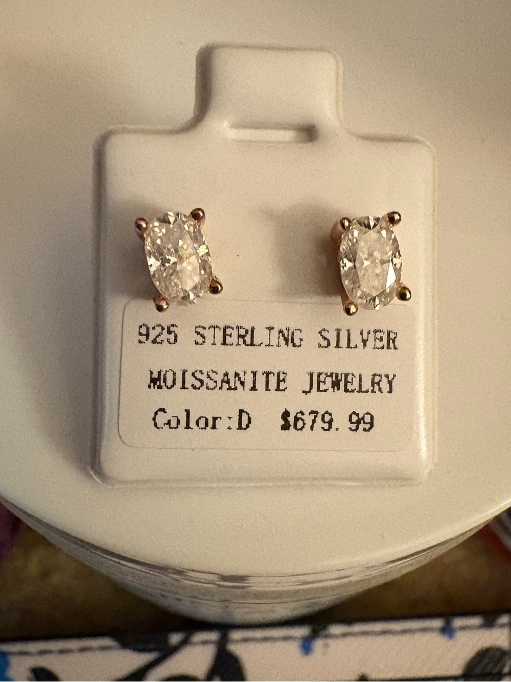 Kate Spade, 3 Aminnah and Rose Gold/Sterling Oval Moissanite Screwback Earrings - Picture 4 of 6